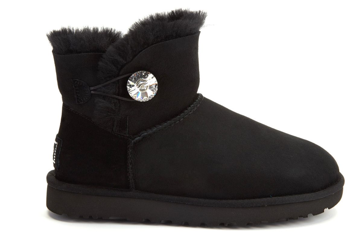 Women's Insulated Ankle Boots UGG Mini Bailey Button Bling Blk | Apia