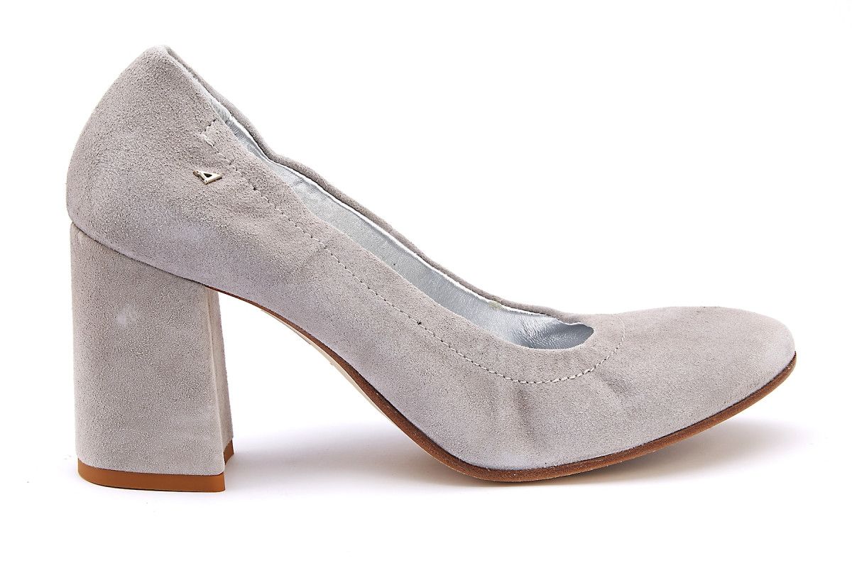 gray block heel pumps
